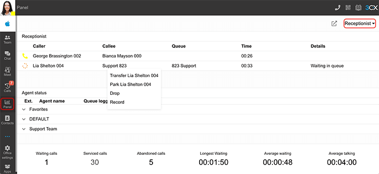 A new Receptionist view to the 3CX Web Client